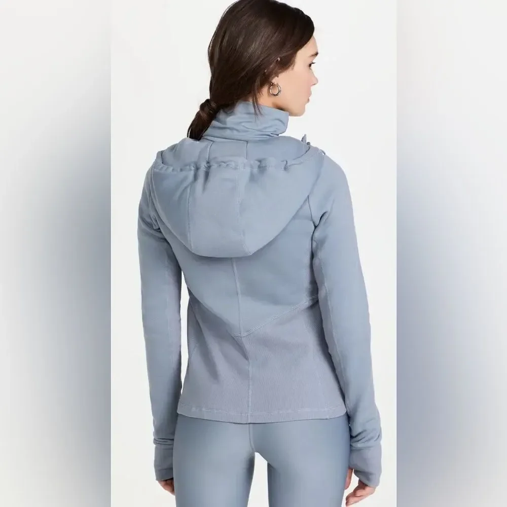 ALO YOGA Foundation Zip Hoodie bluish grey color steel blue size Small